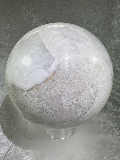 Aragonite And Quartz Druzy Sphere. 142mm, 6.2 lbs. Massive Rare Display Sphere.