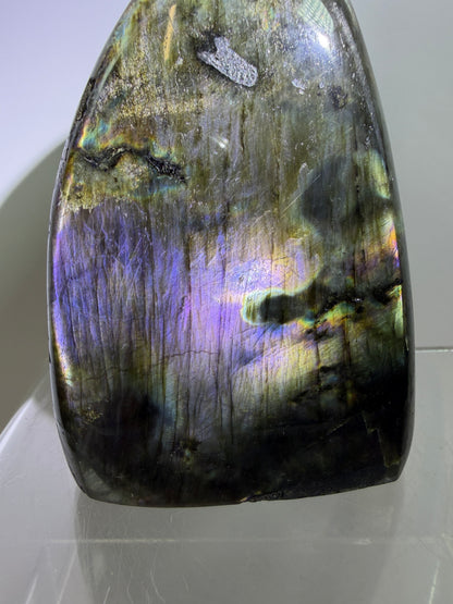 Labradorite Polished Freeform. Gorgeous Purple Rainbow Flash Spectrolite From Madagascar. High Quality Display Crystal.