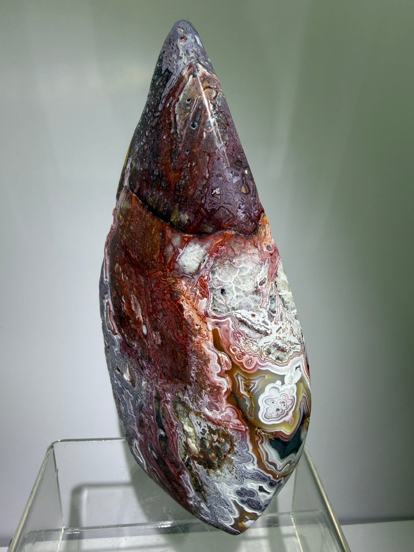 Mexican Crazy Lace Agate Flame. Druzy Polished Freeform Flame. Gorgeous Pinks And Purples