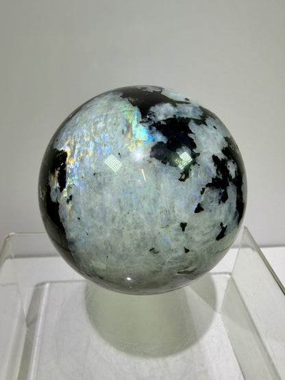 Rainbow Moonstone Sphere. 71mm. Rare Rainbow And Blue Flash! High Quality Display Sphere