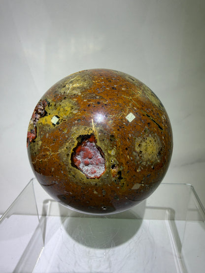 Red Fox Agate Sphere. 74mm. Amazing Druzy Crater Agate From Argentina. Rare Botryoidal Nodules