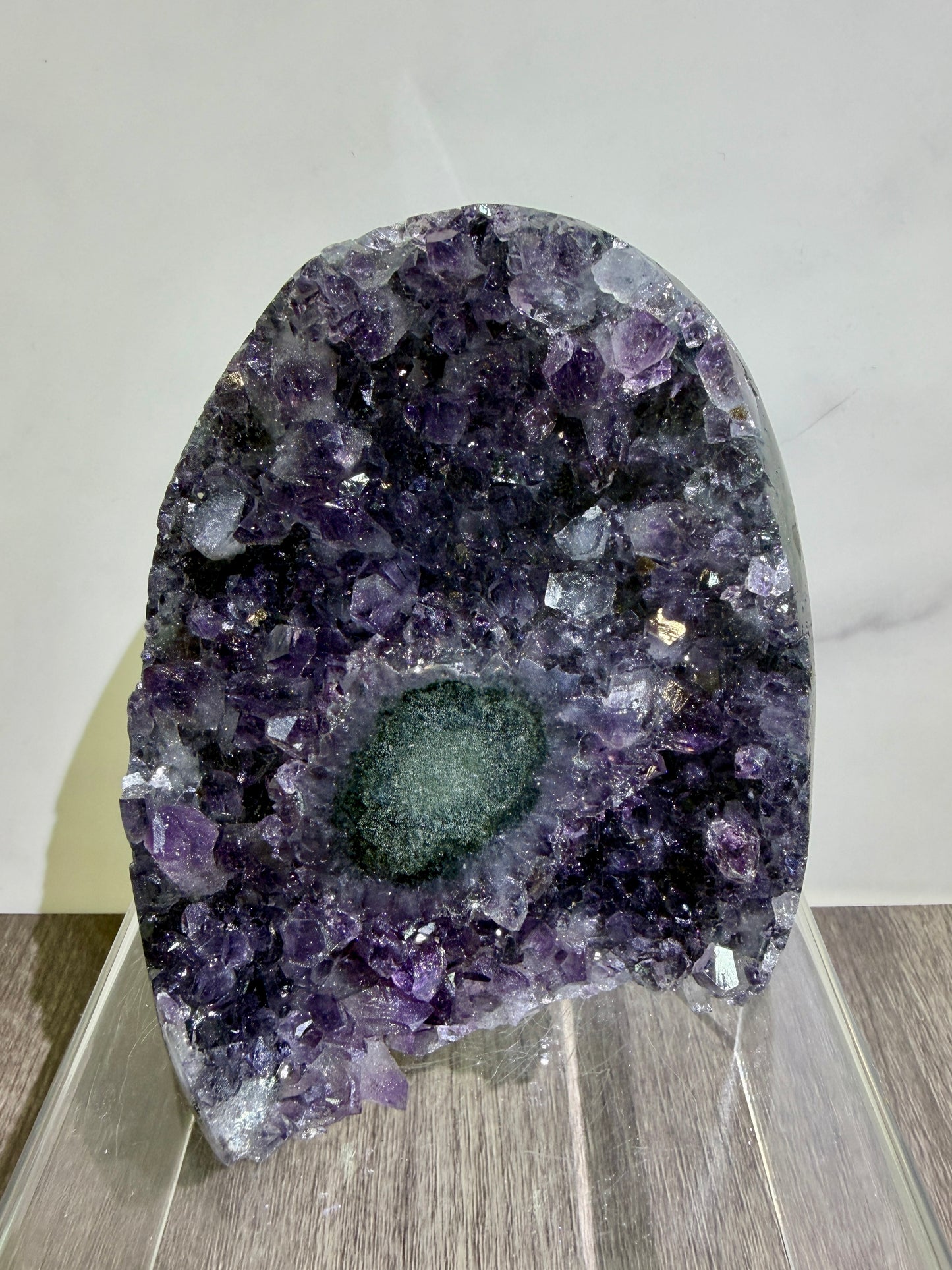 Amethyst Cut Base Geode. World Class Uruguayan Specimen With A Stalactite Eye. Stunning Top Quality Display Crystal.