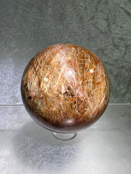 Tourmalinated Quartz Sphere. 53mm. Gorgeous Red And Green Tourmaline Inclusions. Stunning Rare Display Sphere.
