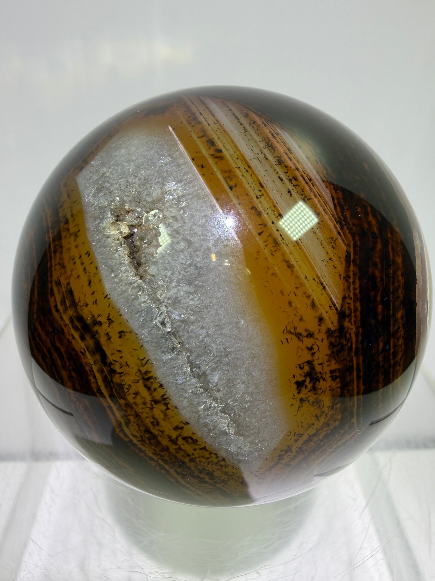 Silk Agate Sphere. 66mm. Druzy Banded Agate From Madagascar. Stunning Colors And Patterns On This Display Sphere.