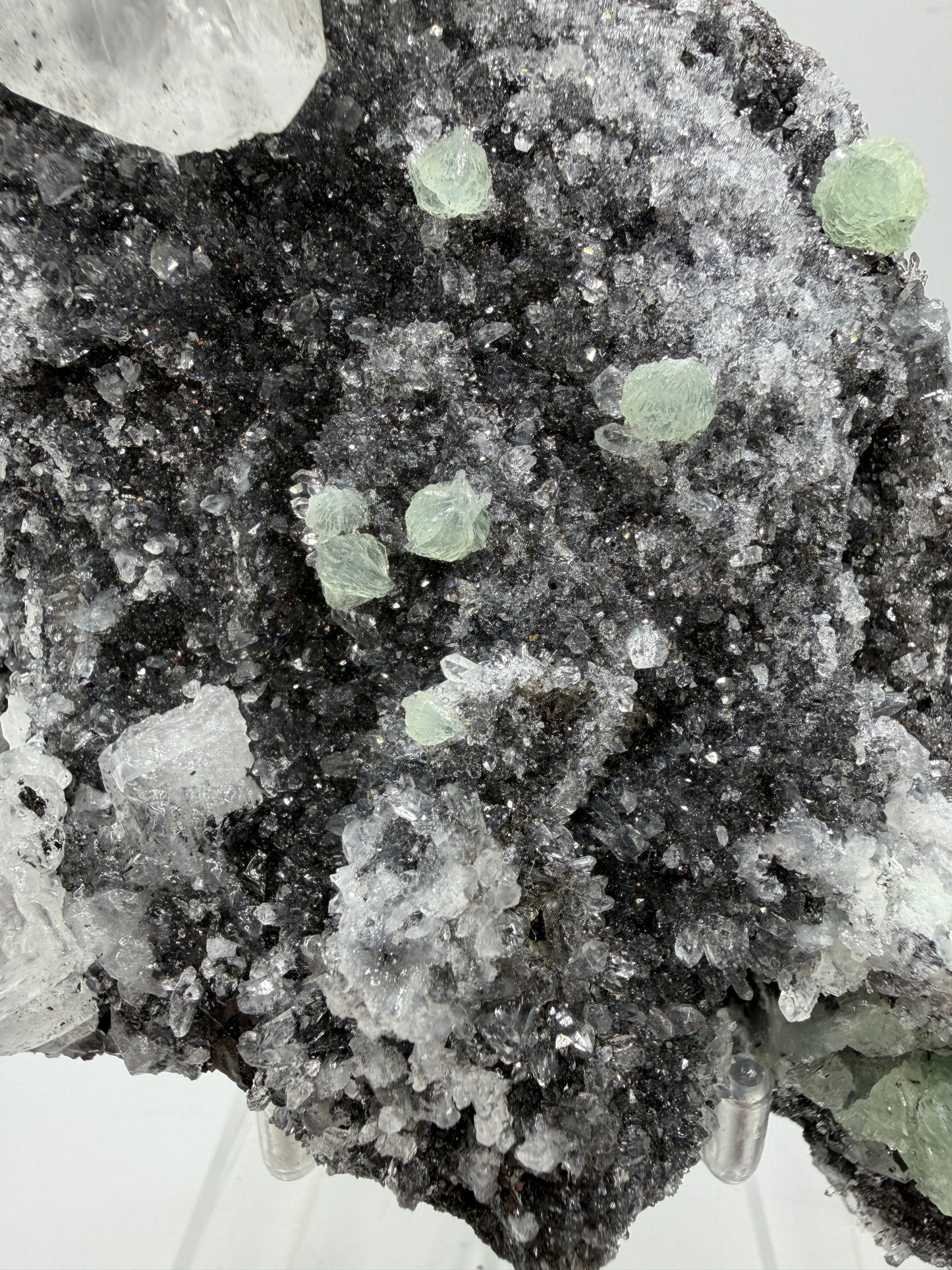 Rare Babingtonite, Prehnite, And Calcite Cluster. High Quality Mineral Specimen From Sichuan Province China. Amazing Rare Display Crystal.