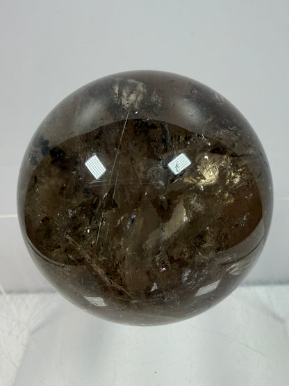 Rutile Quartz Sphere. 47mm. Unique Smoky Quartz With Stunning Golden Rutile Inclusions.