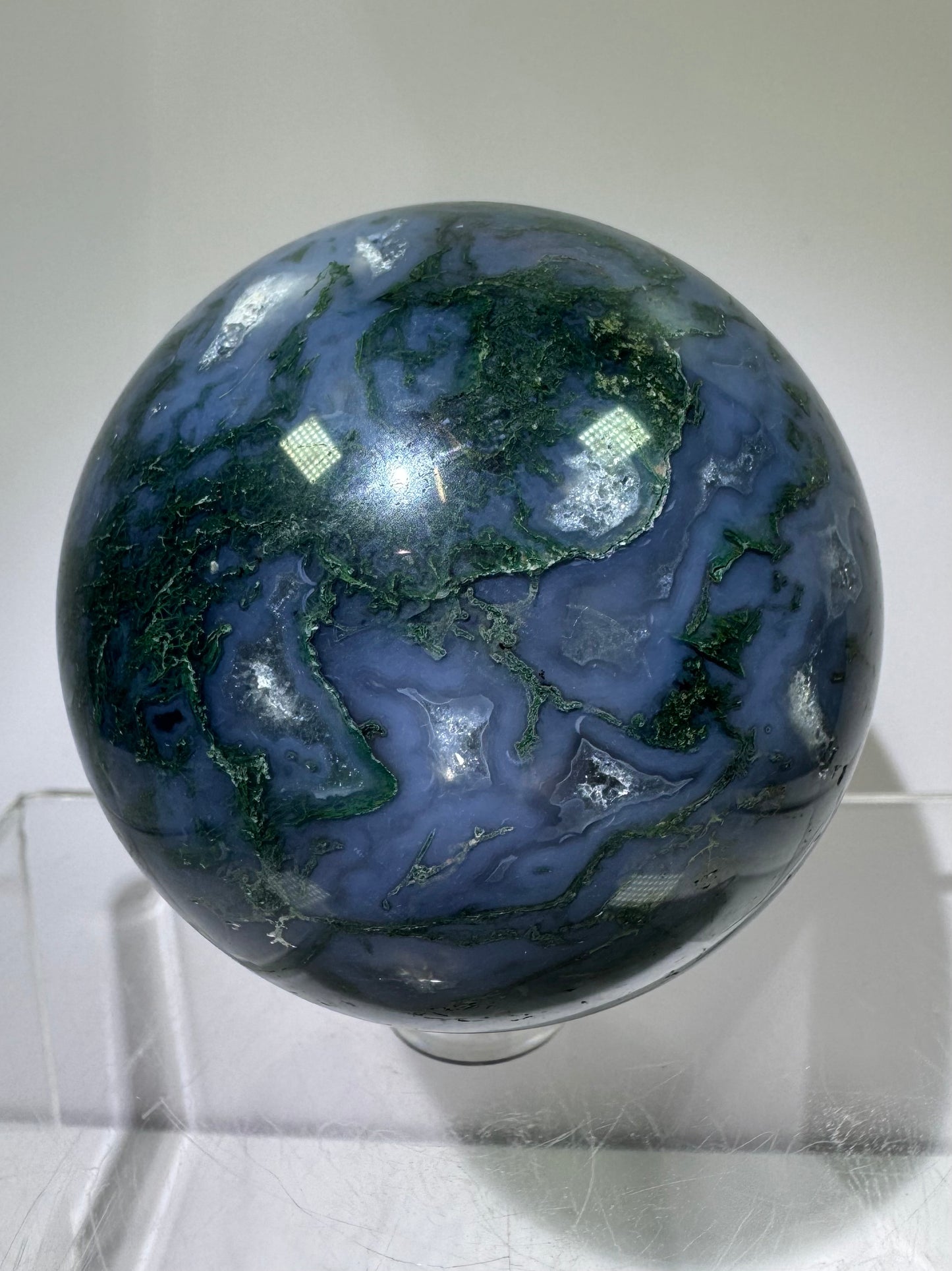 Moss Agate Sphere. 62mm. Beautiful Druzy Blue Moss Agate. Rare Colors With Gorgeous Patterns.