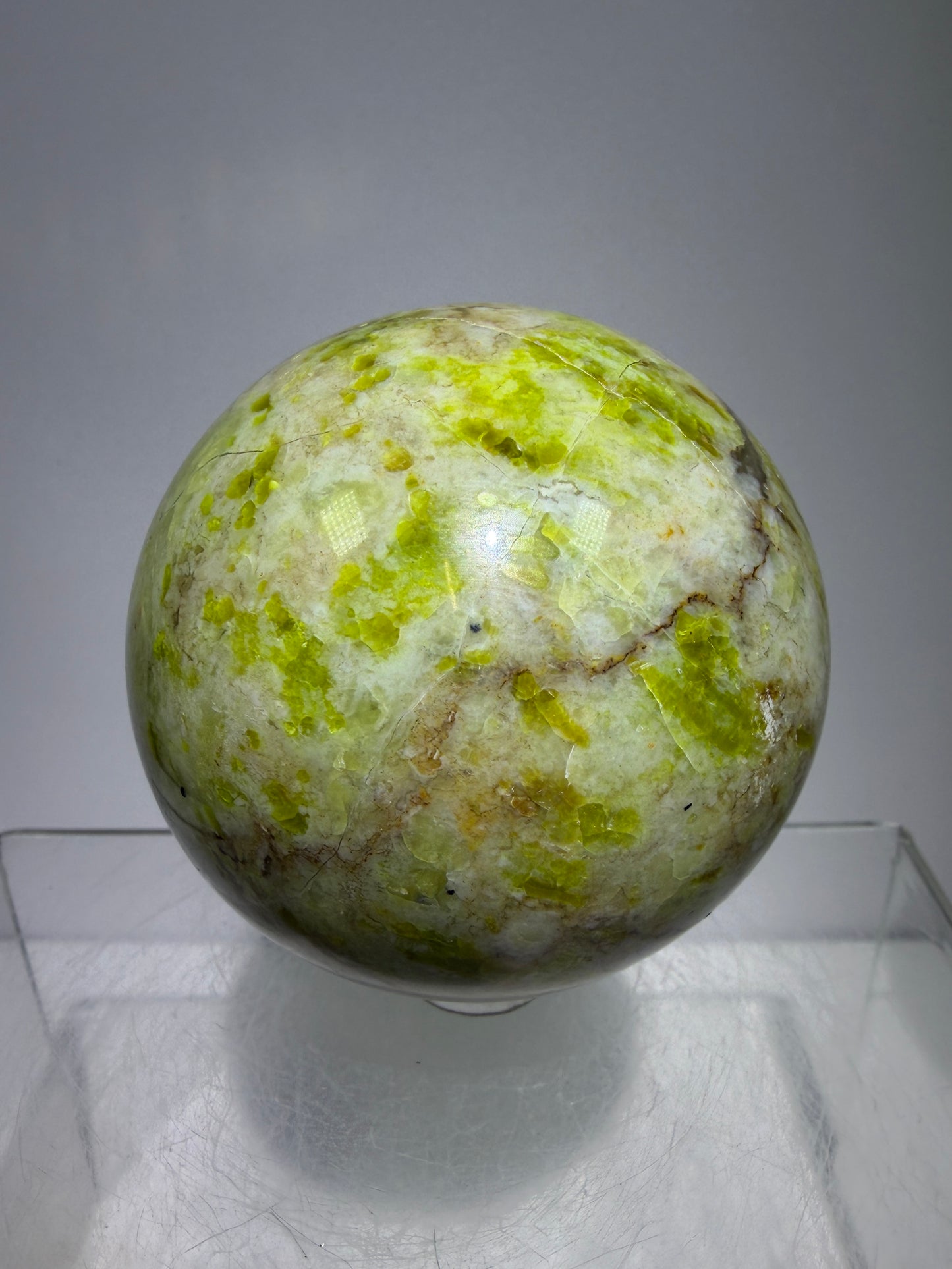Green Opal Sphere From Madagascar. 62mm. Gorgeous Shades Of Green. Beautiful Display Crystal.