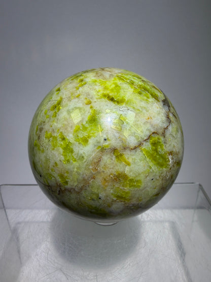 Green Opal Sphere From Madagascar. 62mm. Gorgeous Shades Of Green. Beautiful Display Crystal.