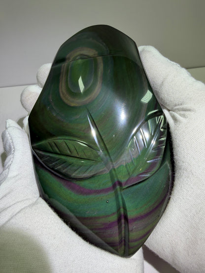Rainbow Obsidian Freeform. High Quality Carved Flower. Gorgeous One Of A Kind Display Crystal
