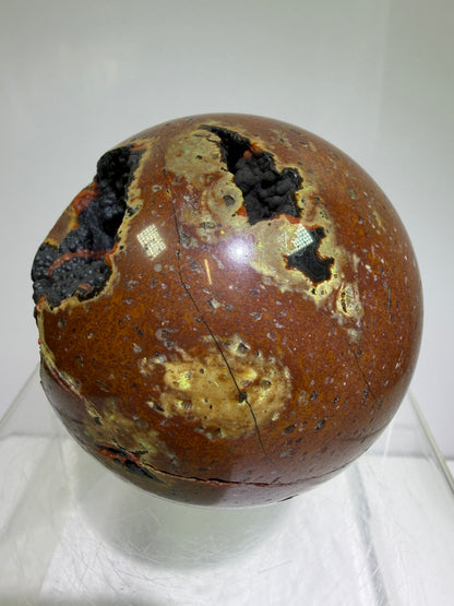 Red Fox Agate Sphere. 77mm. High Quality Druzy Crater Agate From Turkey. Stunning Rare Botryoidal Nodules