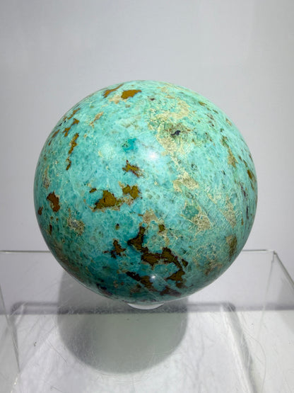 Chrysocolla Crystal Sphere. 65mm. Very Rare Blue-Green Colors From Peru. Gorgeous High Quality Collectors Sphere