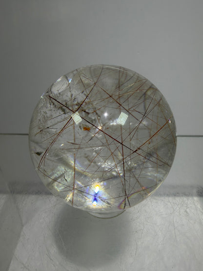 Rutile And Tourmaline Quartz Sphere. 39mm. Amazing Combination Of Red Rutile And Tourmaline. Very Rare Display Sphere
