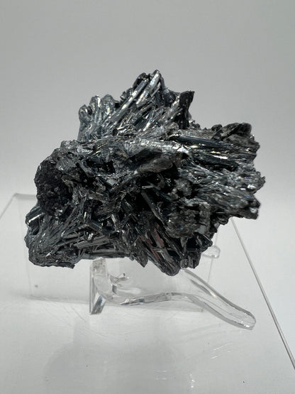 Stibnite Antimonite Specimen. Very Rare And Stunning Iridescent Crystal Cluster. Amazing Flashy Mineral Display