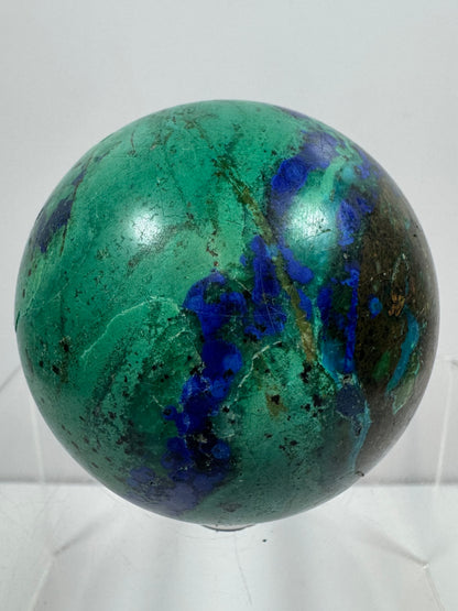 Azurite and Malachite Crystal Sphere. 61mm. Beautiful Deep Colors And Patterns. Stunning Rare Display Piece!