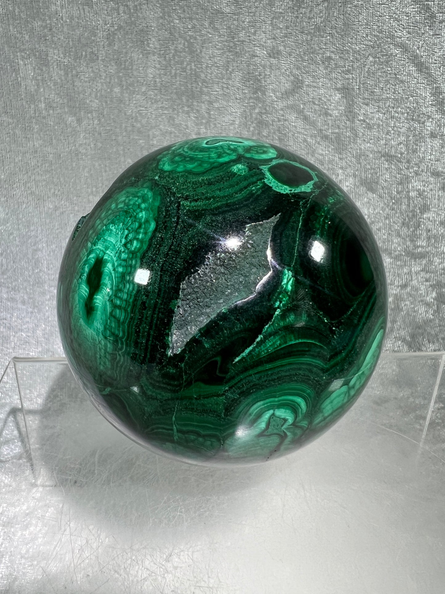 Malachite Crystal Sphere. 73mm. Incredible Large Druzy Malachite. Very High Quality Rare Display Sphere.