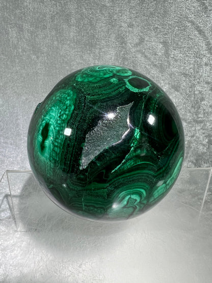 Malachite Crystal Sphere. 73mm. Incredible Large Druzy Malachite. Very High Quality Rare Display Sphere.