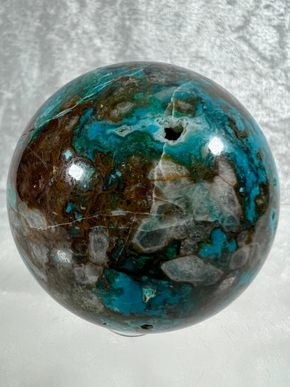 Chrysocolla Druzy Sphere. 56mm. Amazing Patterns With Vibrant Colors. Gorgeous Druzy With Rare Spots Of Purple.