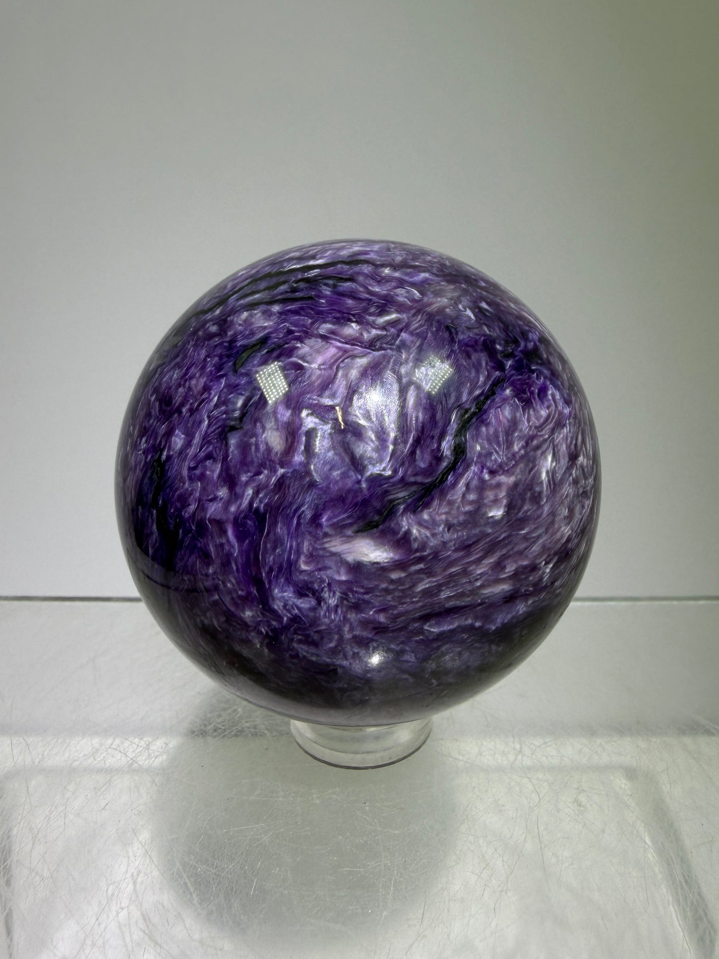 Charoite Crystal Sphere. 50mm. High Quality Beautiful Crystal. Amazing Patterns And Flash. Stunning Rare Crystal