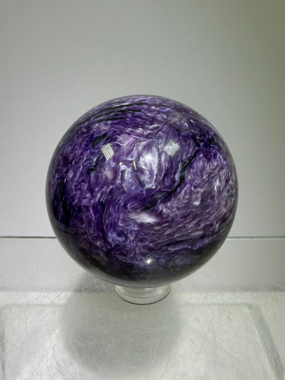 Charoite Crystal Sphere. 50mm. High Quality Beautiful Crystal. Amazing Patterns And Flash. Stunning Rare Crystal
