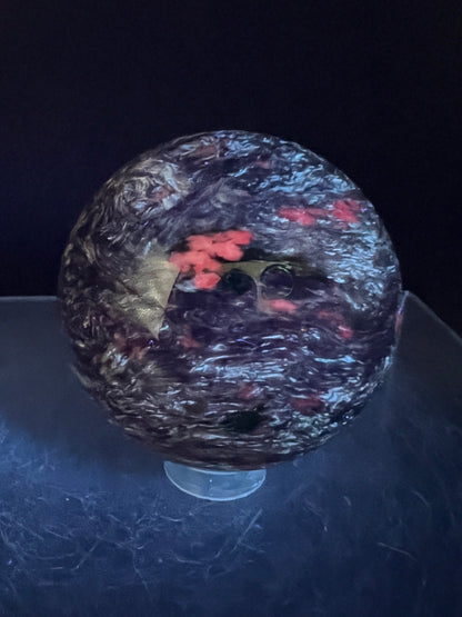 Charoite Crystal Sphere. 49mm. High Quality Beautiful Crystal. Amazing Patterns And Flash. Stunning UV Reaction.