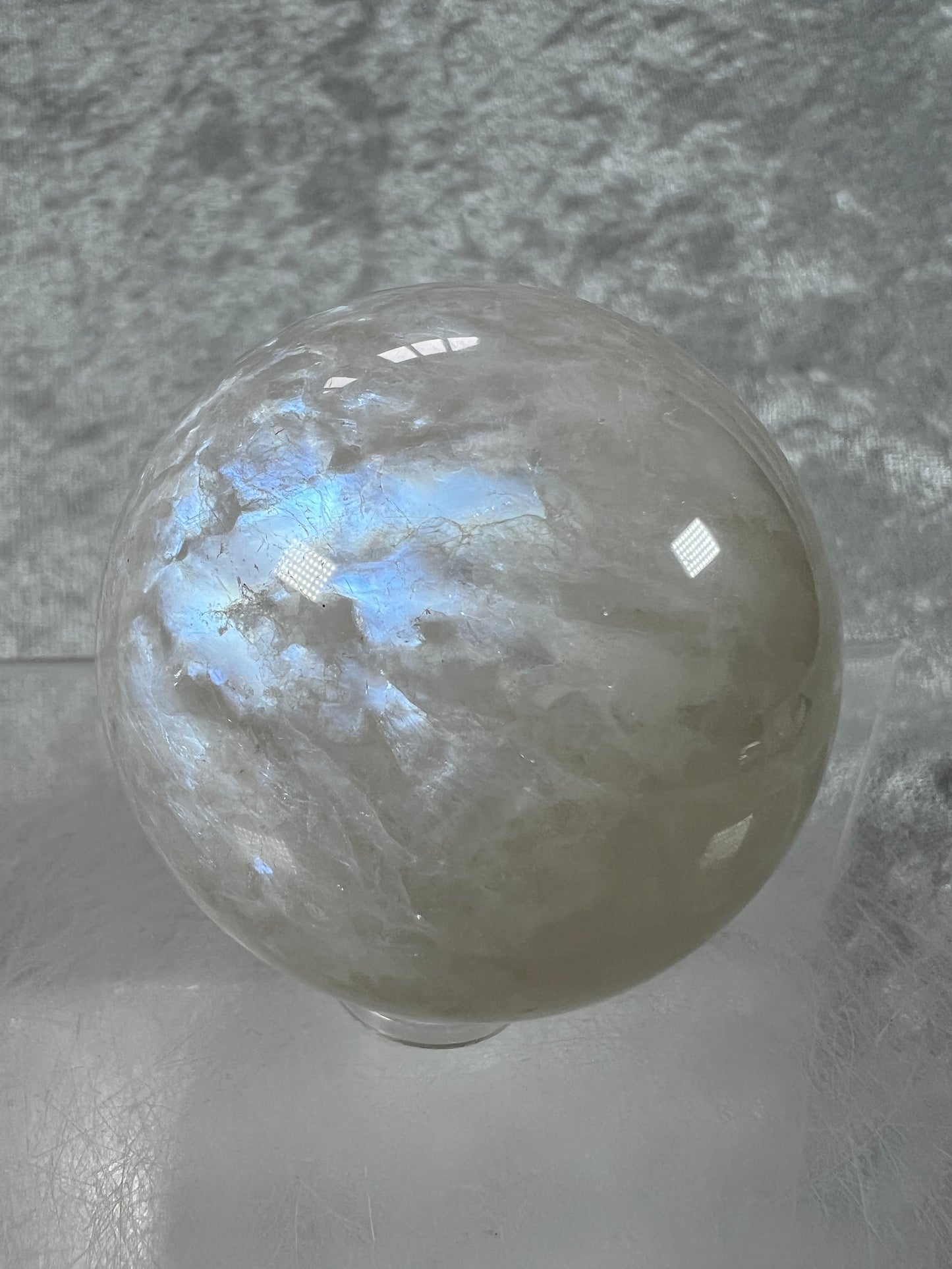 White Moonstone Crystal Sphere. Rare White Moonstone With Gorgeous Blue Flash. Nice Quality Display Sphere