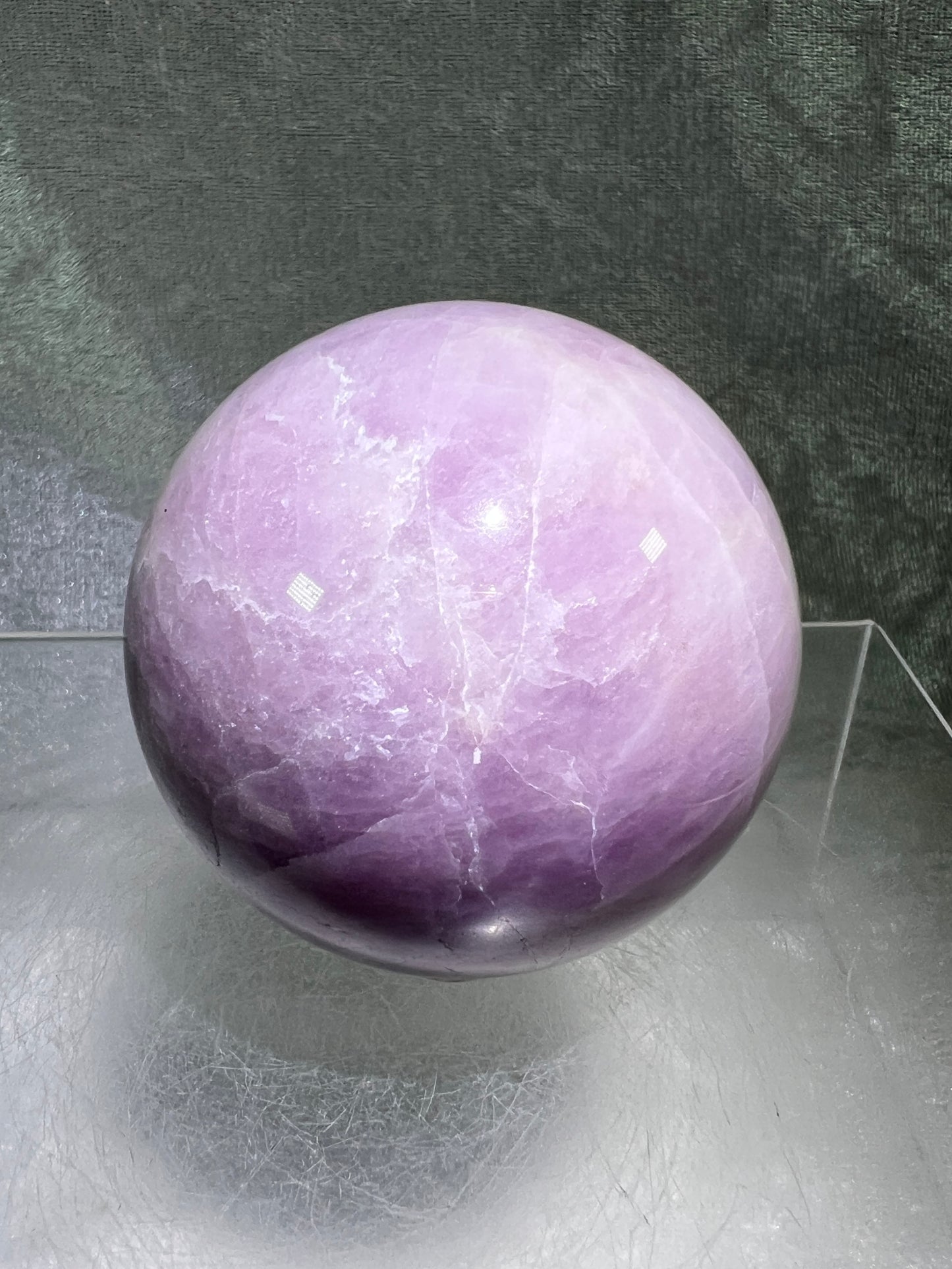 Kunzite Crystal Sphere. 58mm. Rare Stunning Display Sphere. Beautiful Lavenders With Amazing Flash!