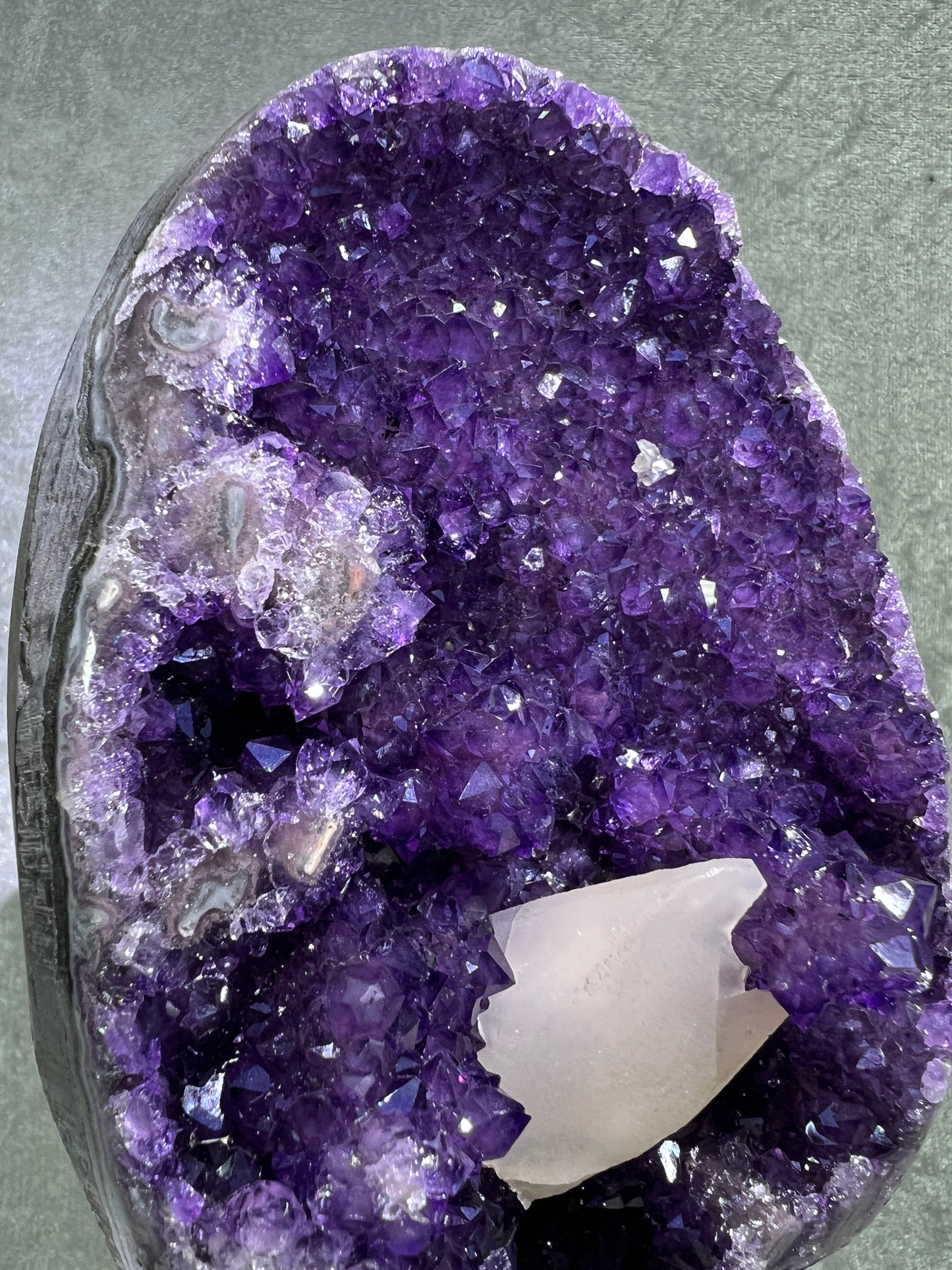 Amethyst And Calcite Geode. World Class Uruguayan Specimen. Gorgeous AA Quality Statement Piece! Custom Made Stand