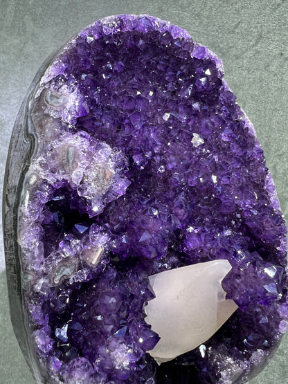 Amethyst And Calcite Geode. World Class Uruguayan Specimen. Gorgeous AA Quality Statement Piece! Custom Made Stand