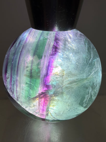 Green And Purple Fluorite Sphere. High Quality Display Sphere With Stunning Rainbows.