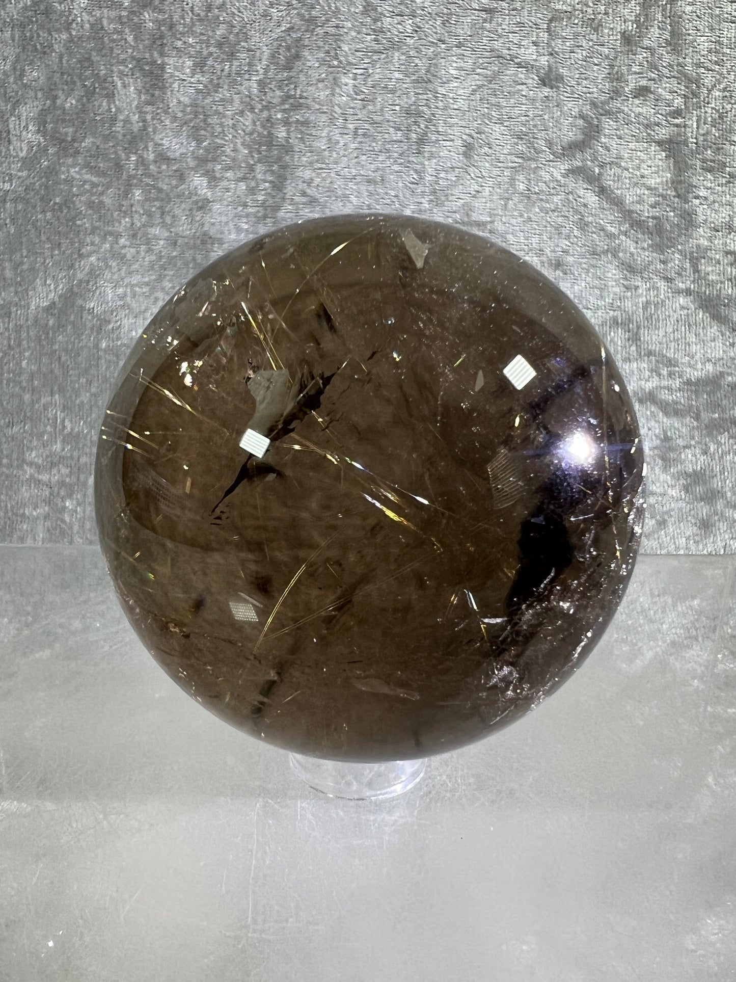 Rutile Quartz Sphere. 58mm. Gorgeous Smoky Quartz With Stunning Golden Rutile Inclusions.