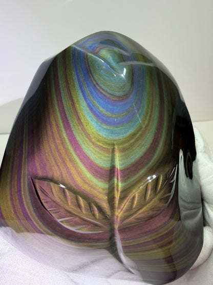 Rainbow Obsidian Freeform. High Quality Carved Flower. Gorgeous One Of A Kind Display Crystal