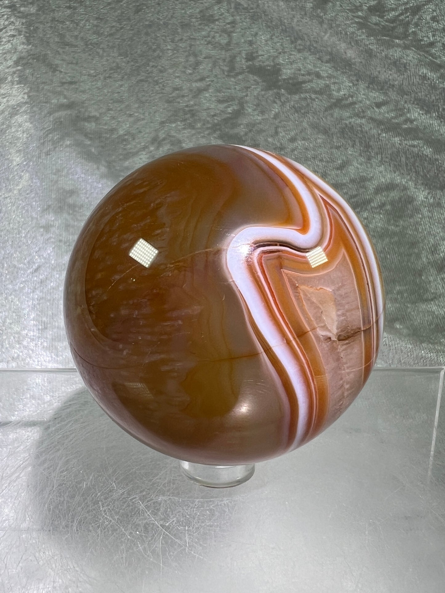 Carnelian Agate Sphere. 63mm. Gorgeous High Quality Display Sphere. Incredible Colors And Banding