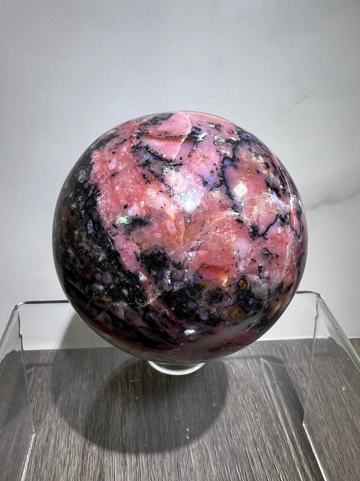 Strawberry Pink Opal Sphere From Peru. 60mm. Gorgeous Bright Colors And Patterns. Amazing Rare Display Crystal.