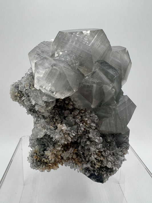 Silver Benz Calcite On Druzy Quartz. Gorgeous UV Reactive Mangano Calcite. Amazing Needle Quartz Matrix.