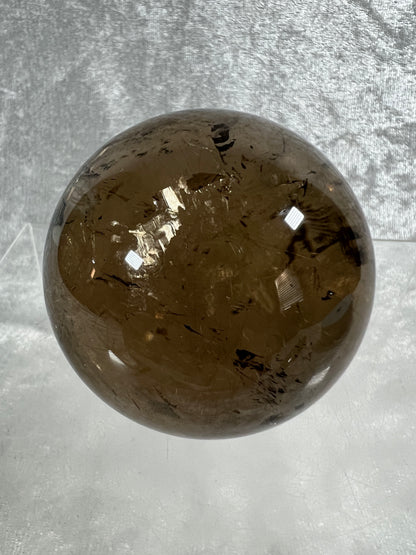 Rutile Quartz Sphere. 58mm. Gorgeous Smoky Quartz With Stunning Golden Rutile Inclusions.