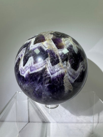 Dream Amethyst Sphere. 75mm. Large Chevron Amethyst Crystal. Beautiful Colors And Patterns