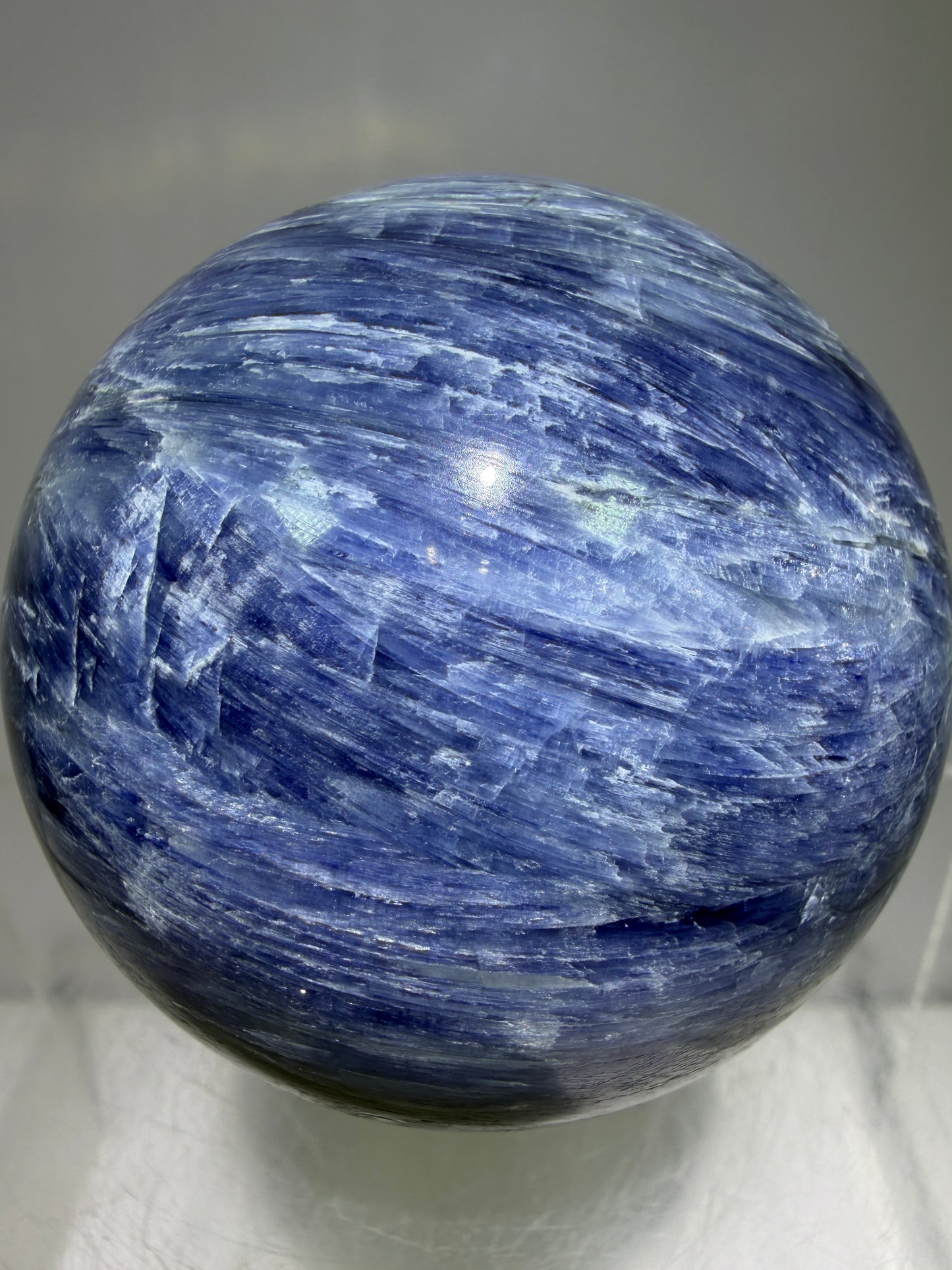 Kyanite Crystal Sphere. 60mm. Amazing Blue Kyanite Display Sphere. Rare Crystal With Stunning Flash