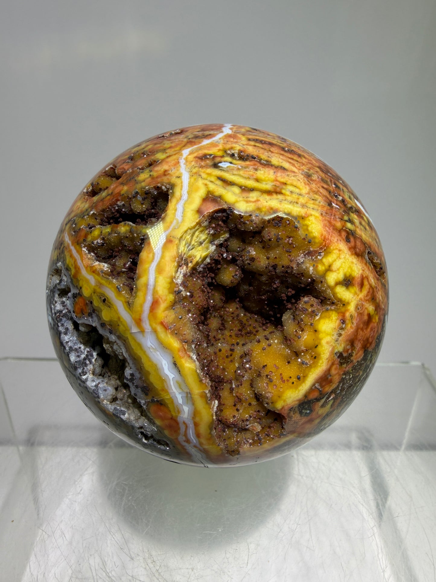 Ocean Jasper Sphere. 61mm. Beautiful Sugar Druzy Sphere. High Quality With Gorgeous Rare Colors