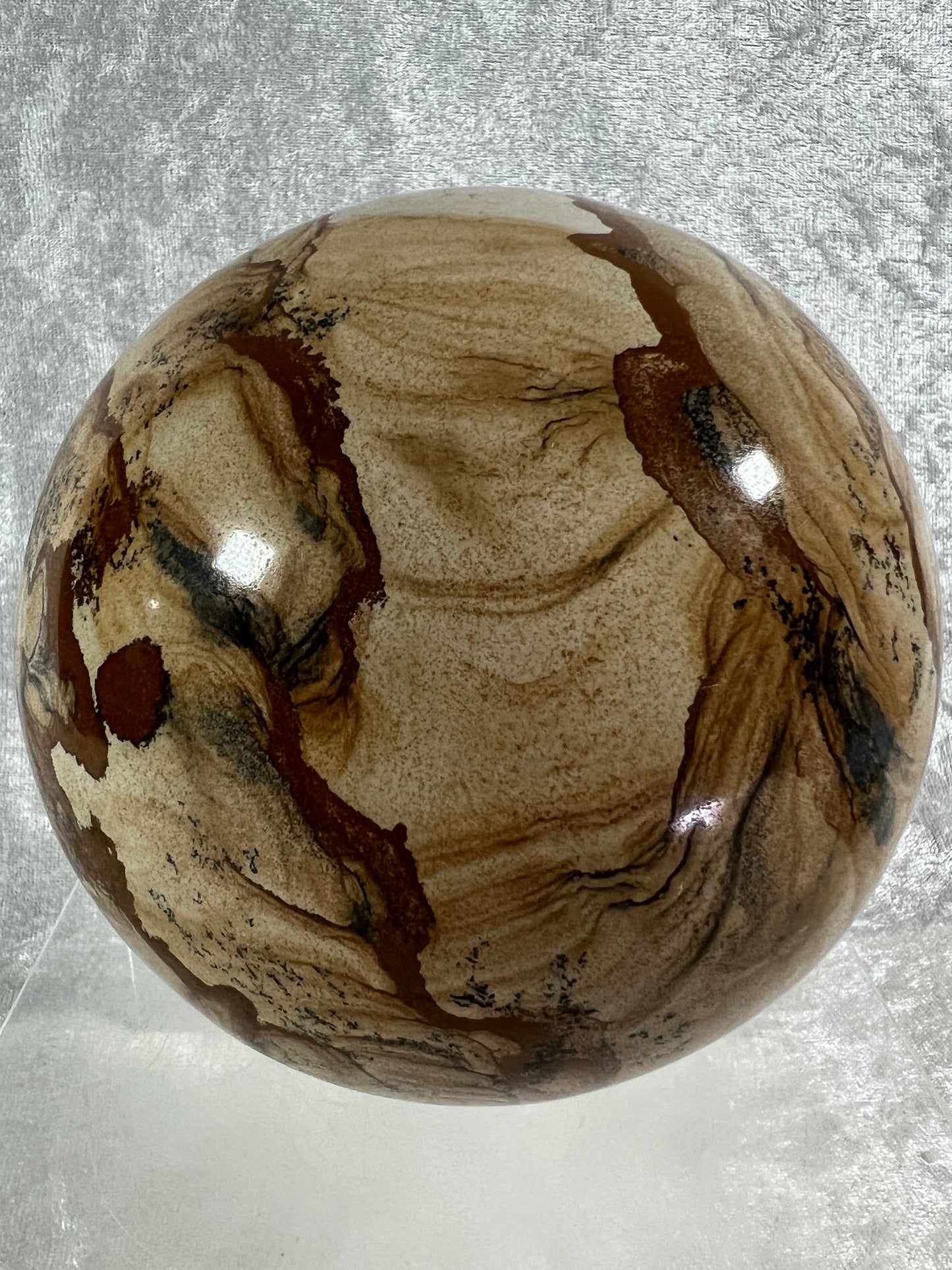 Picture Jasper Sphere. 125mm, 5.5lbs. Huge Rare Display Sphere. Amazing One Of A Kind Crystal From Namibia.