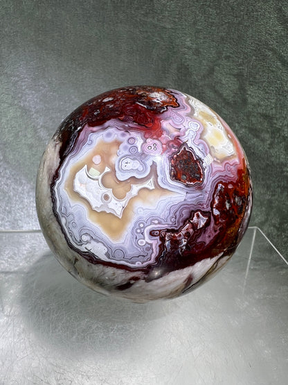 Mexican Crazy Lace Agate Sphere. 73mm. Very Rare Colors And Gorgeous Patterns.