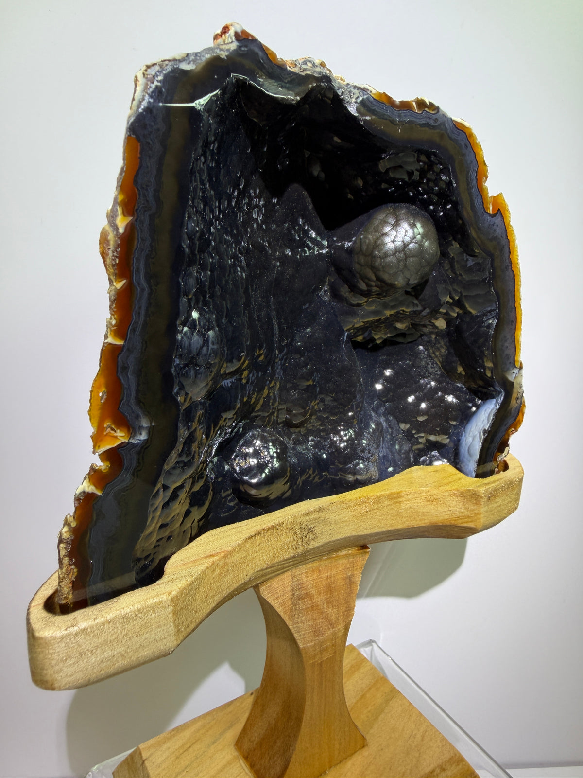 Botryoidal Black Jasper Specimen. Very Rare Geode From Brazil. High Quality Crystal With Custom Stand