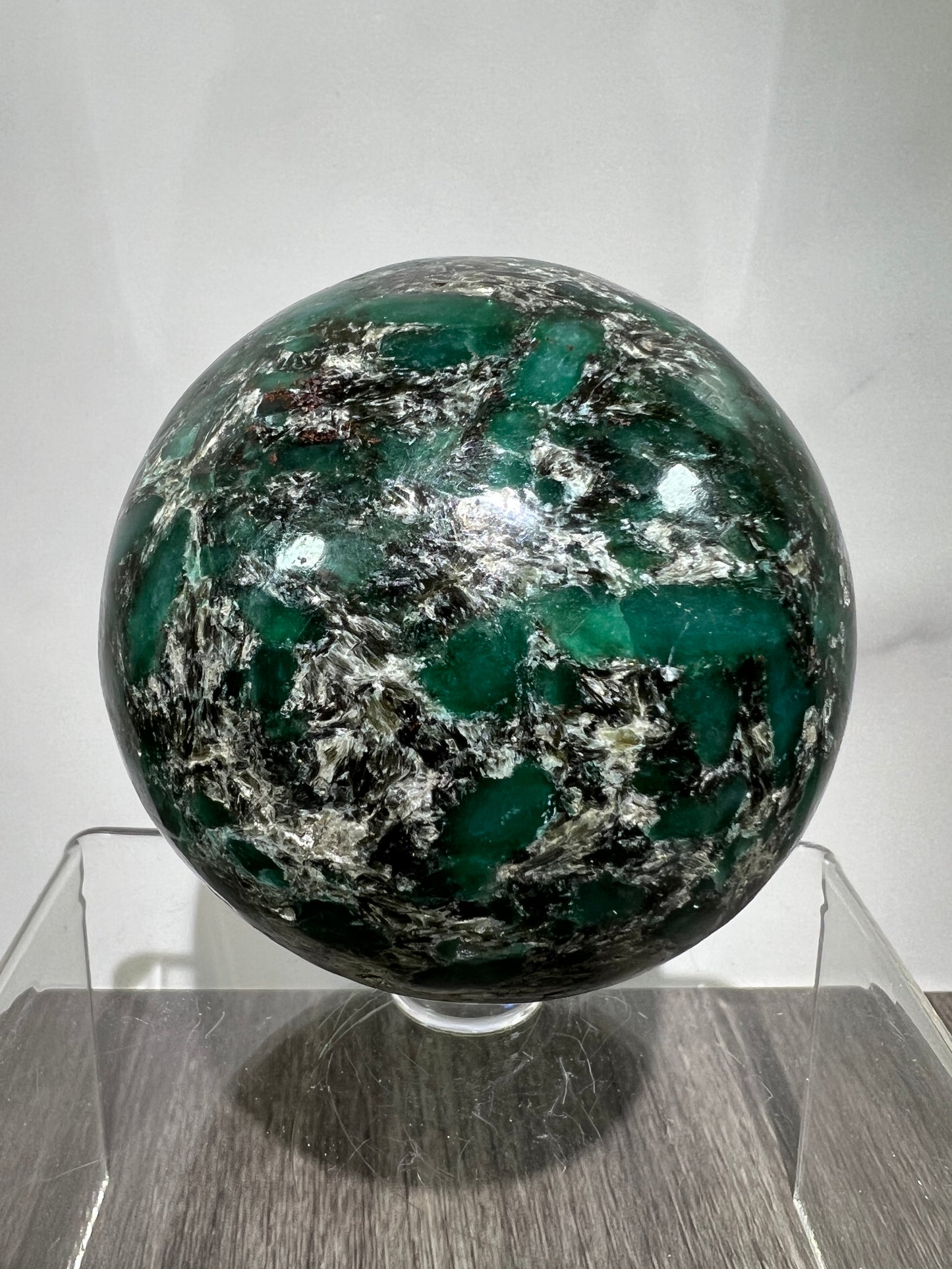 Emerald Mica In Matrix Crystal Sphere. 68mm. Gorgeous Chrome Muscovite From Zimbabwe. Amazing One Of A Kind Rare Display Crystal