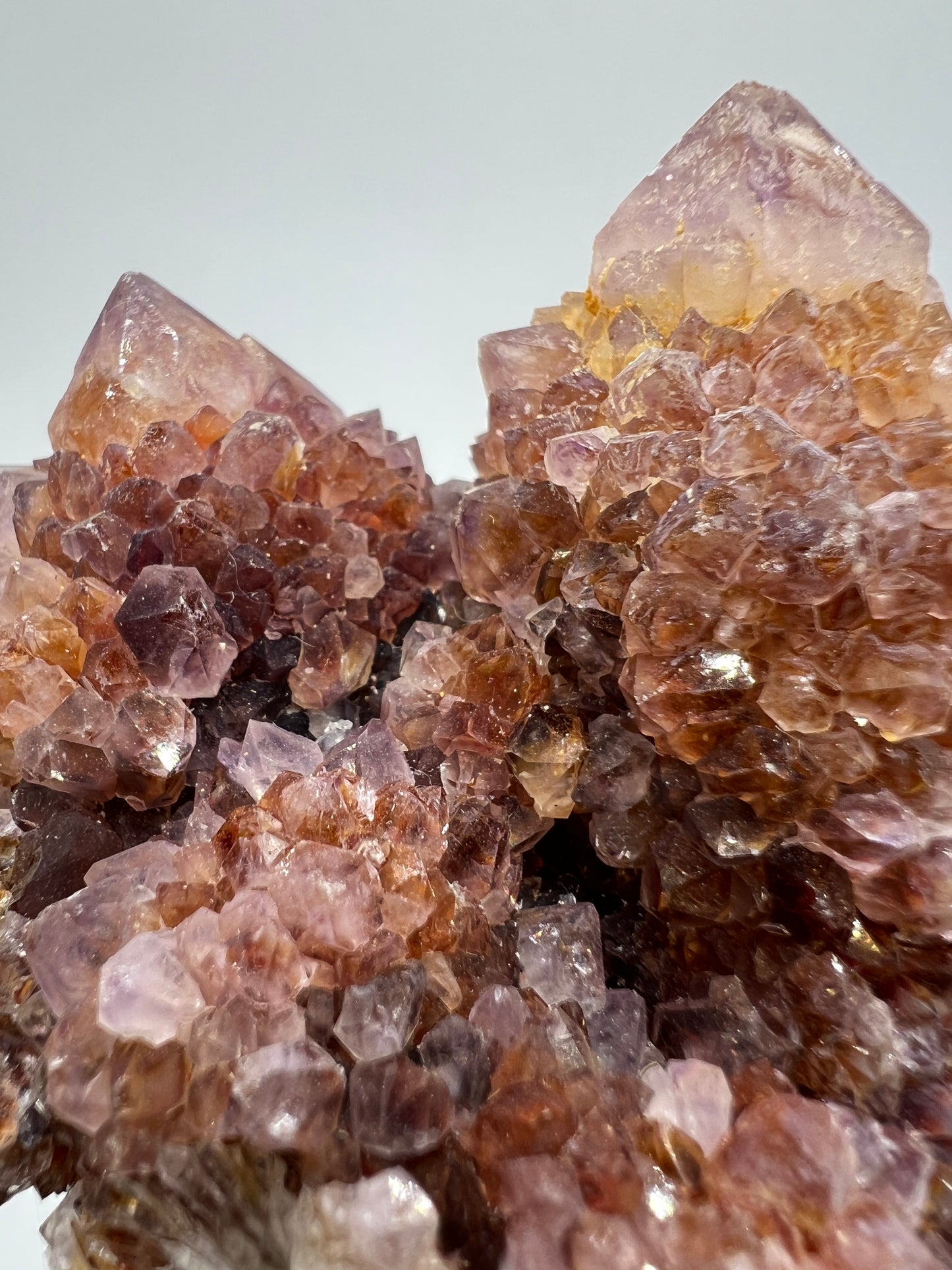 Spirit Quartz Cluster. Amazing Colors With Limonite Inclusions. Beautiful Ametrine Cactus Quartz, Fairy Quartz From South Africa.