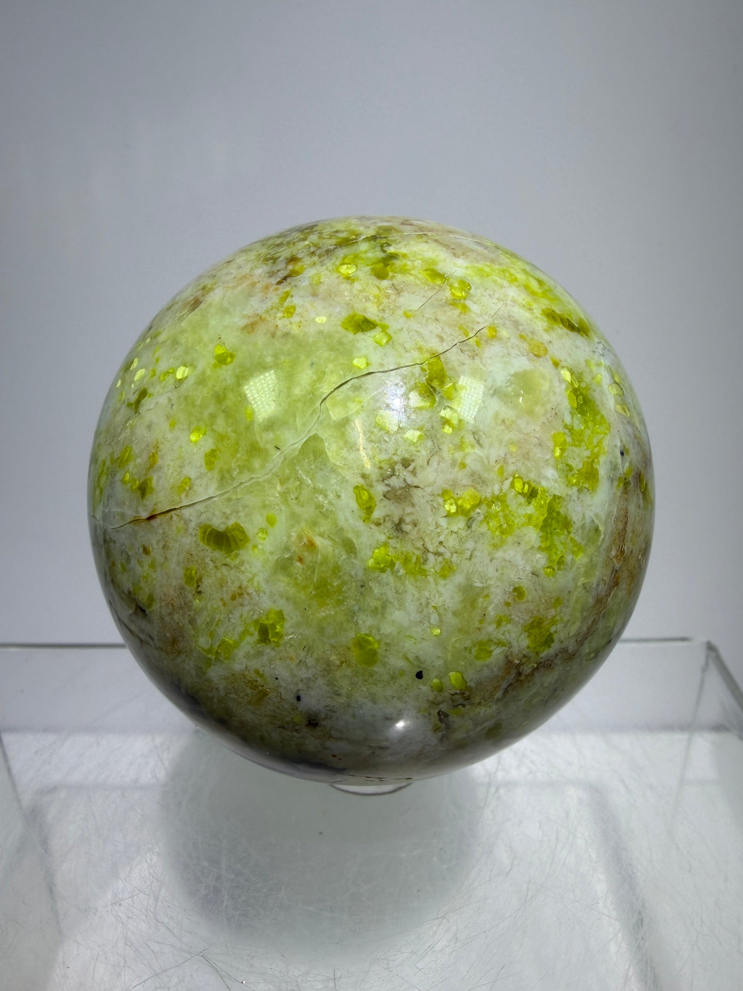Green Opal Sphere From Madagascar. 62mm. Gorgeous Shades Of Green. Beautiful Display Crystal.