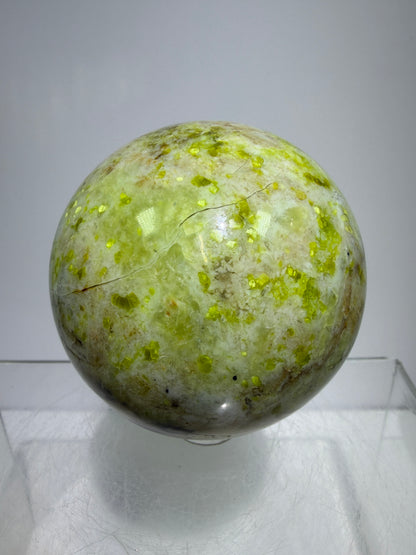 Green Opal Sphere From Madagascar. 62mm. Gorgeous Shades Of Green. Beautiful Display Crystal.
