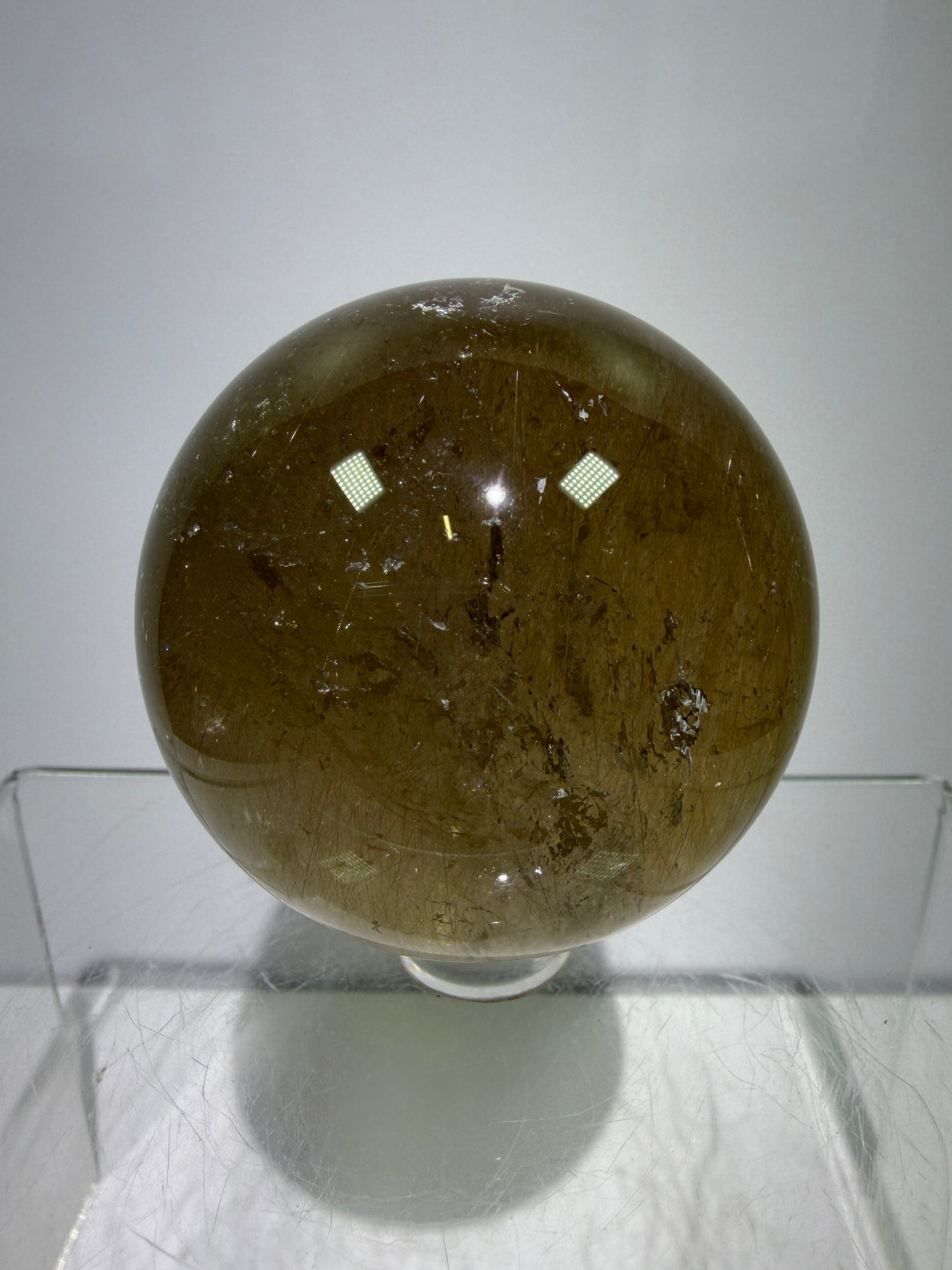 Rutile Quartz Sphere. 55mm. Unique Smoky Quartz With Stunning Golden Rutile Inclusions.