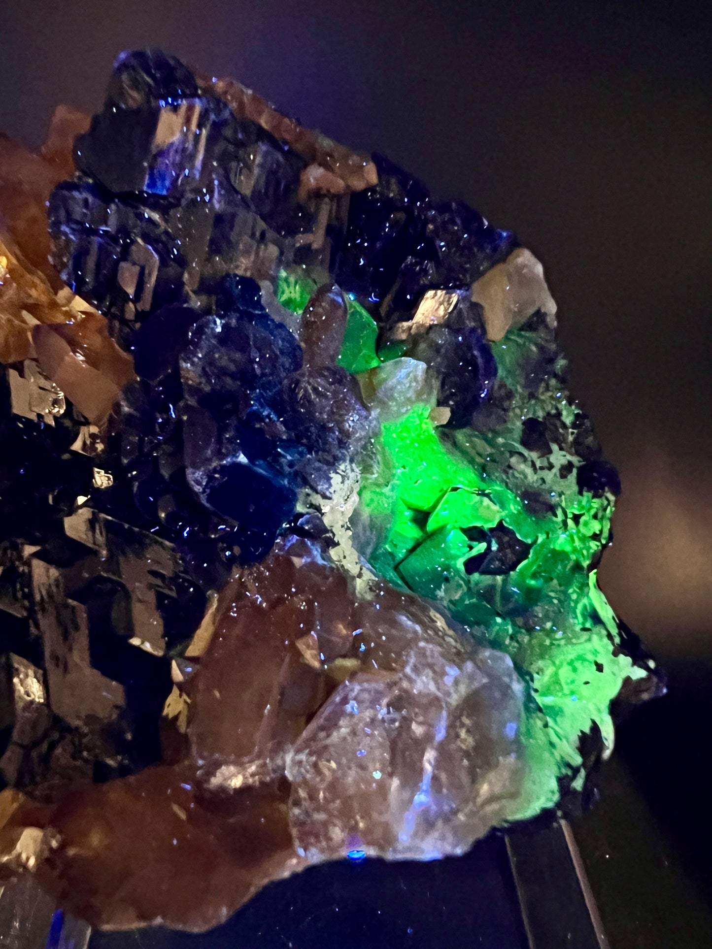 Black Tourmaline And Citrine Cluster. Amazing Formations With Touches Of UV Reactive Hyalite. Rare African Specimen