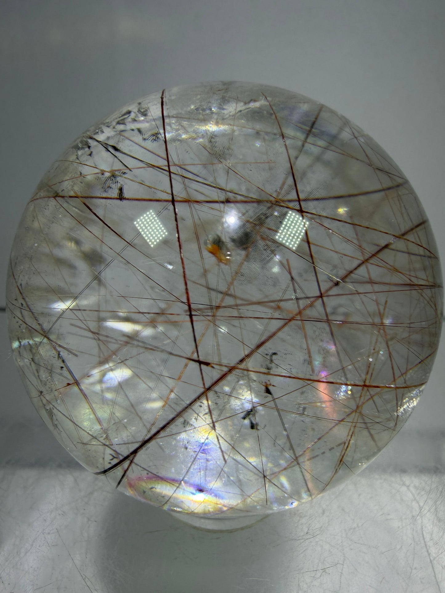 Rutile And Tourmaline Quartz Sphere. 39mm. Amazing Combination Of Red Rutile And Tourmaline. Very Rare Display Sphere