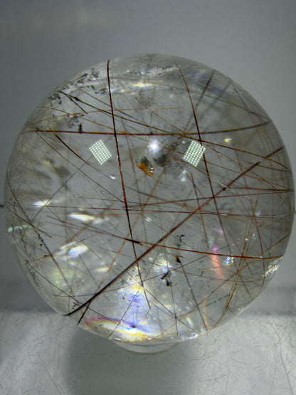 Rutile And Tourmaline Quartz Sphere. 39mm. Amazing Combination Of Red Rutile And Tourmaline. Very Rare Display Sphere